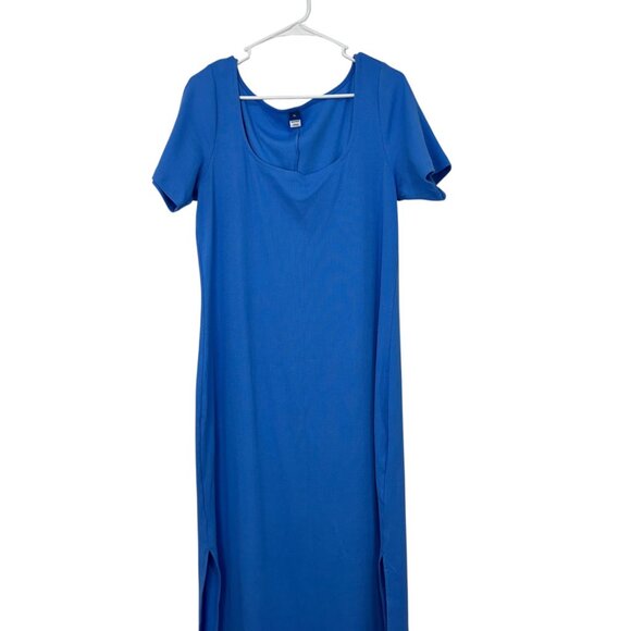 Old Navy Womens Blue Short Sleeve Fitted Midi Dress SZ XL Stretchy Comfort - Picture 10 of 13